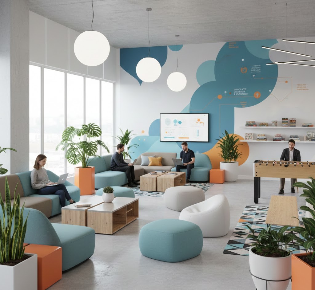 Tech office breakout area